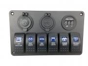 6 Gang Blue LED Switch Panel USB Charger Voltmeter Power